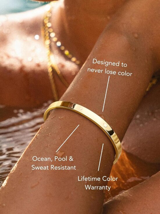 Gold Bracelets Set for Women Non Tarnish, Waterproof 14K Gold Plated Sterling Si - Picture 4 of 7